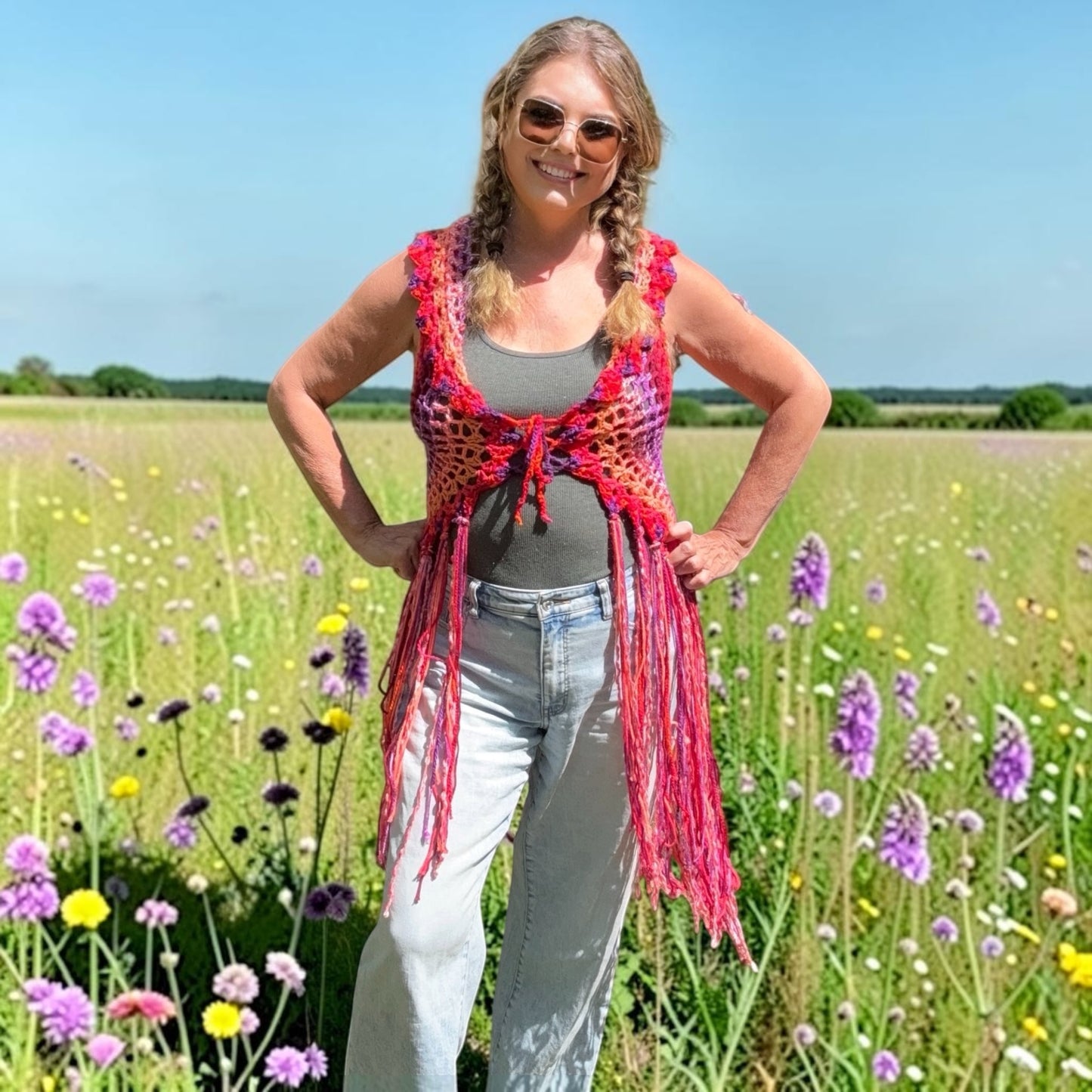 Crochet Fairy Vest with mandala on back and fringe