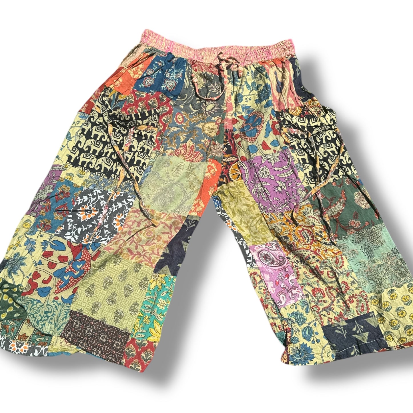 Long patchwork shorts with pockets