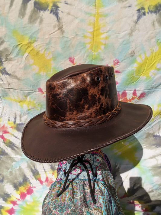 Brown Aussie Hat w/ Brushed Gold Crown