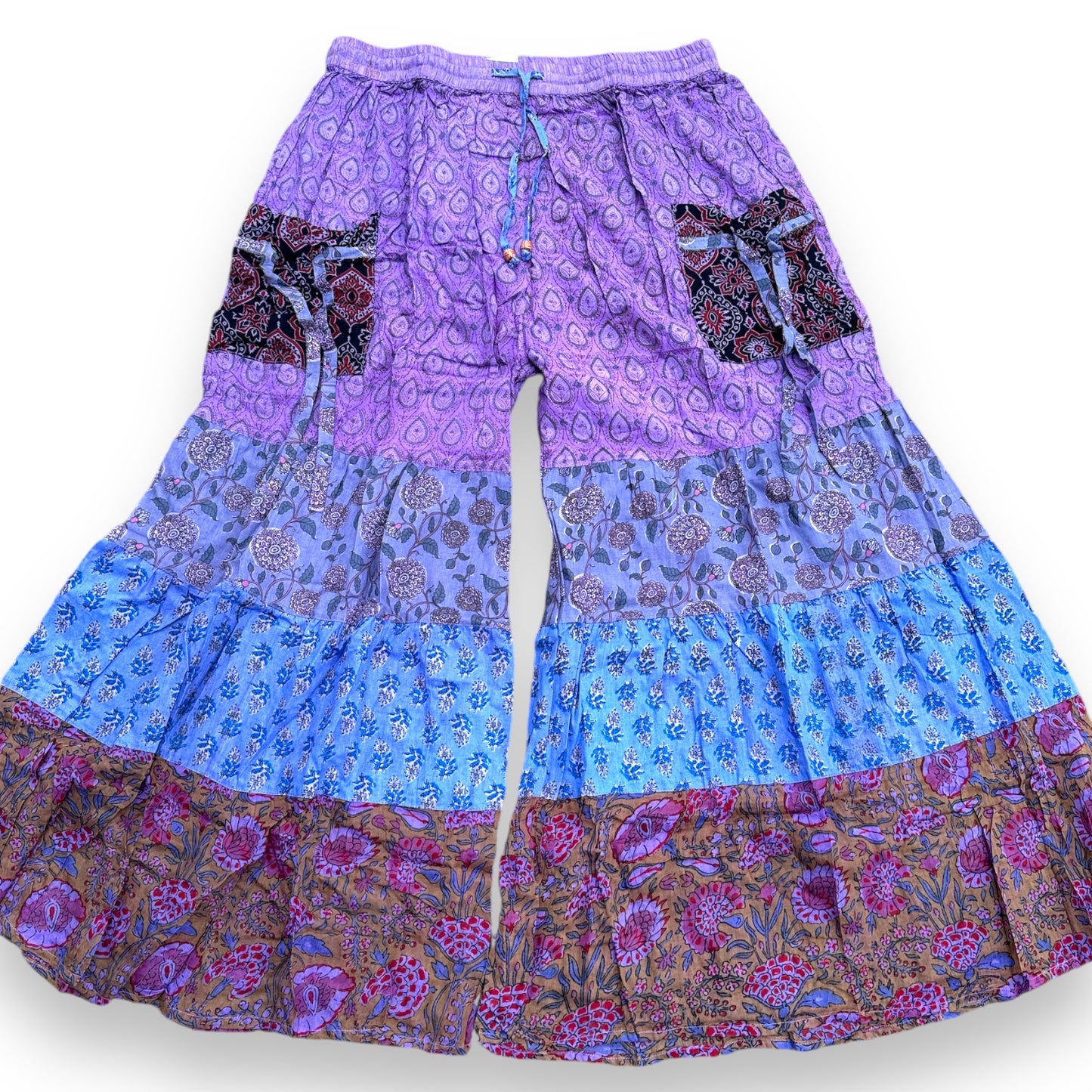 Layered Pants Palazzo Patchwork Cotton Bell Bottoms