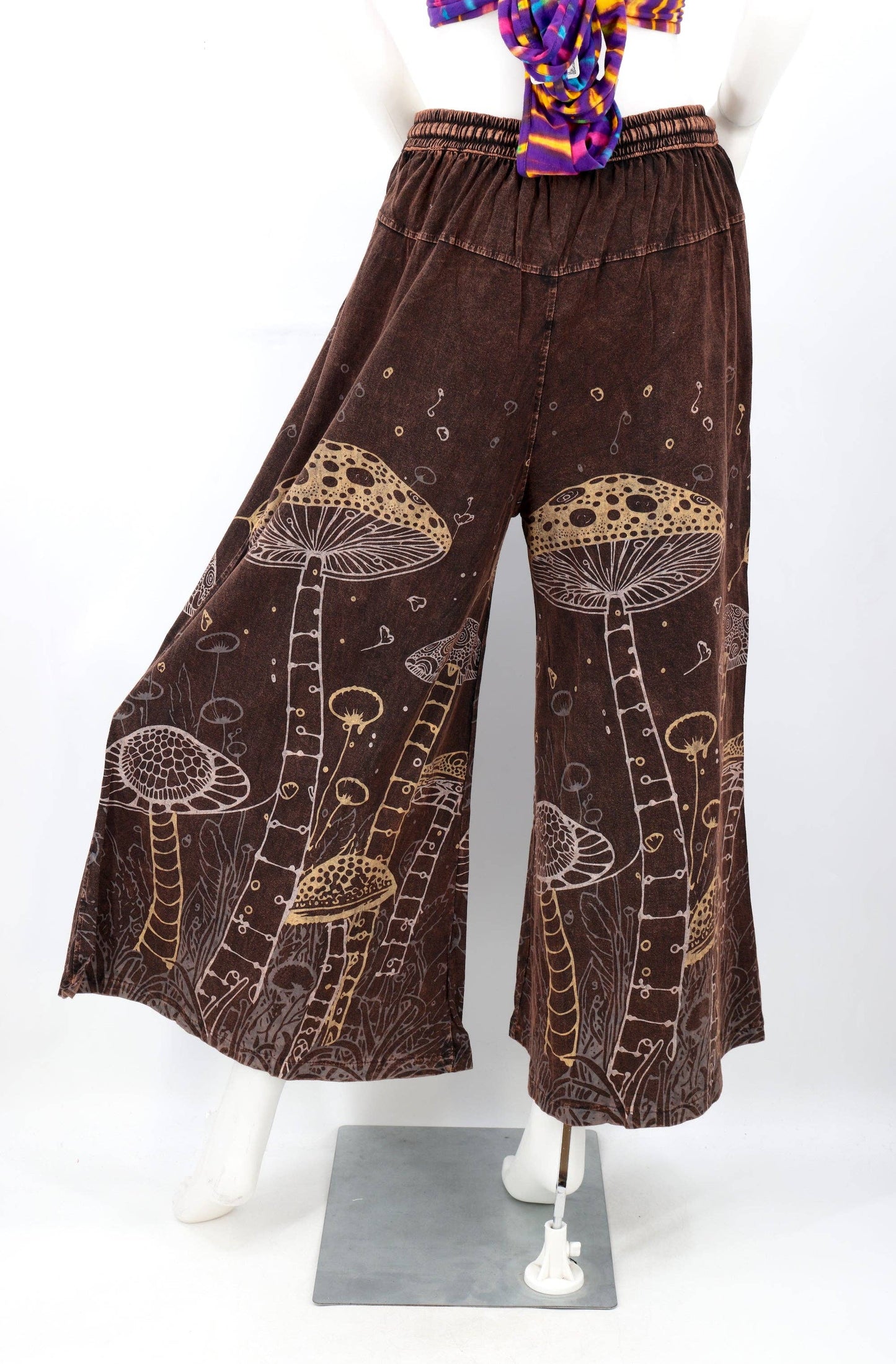 Mushroom Print Wide Leg Palazzo Pants | Stone-Washed Cotton