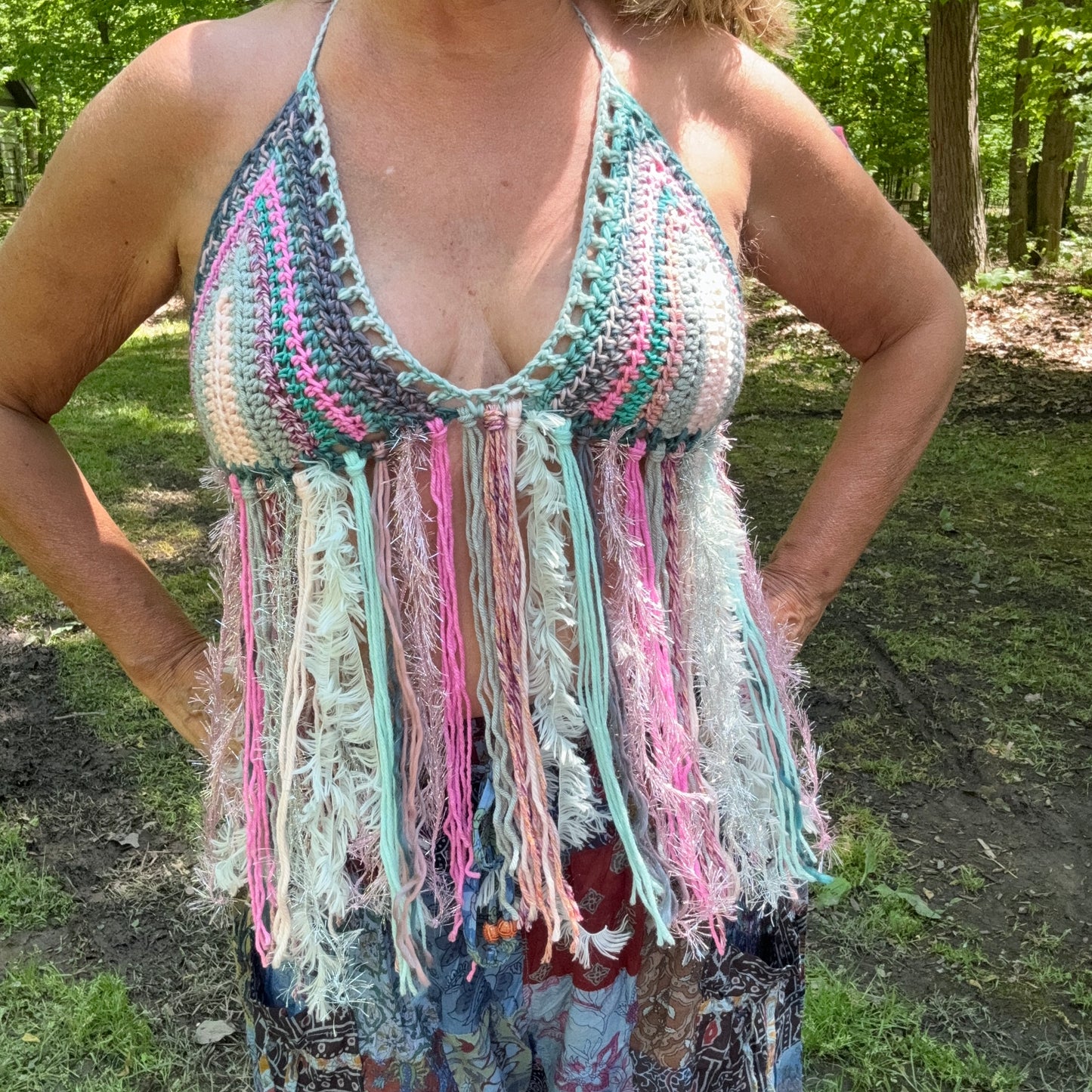 Reversible Crochet Fringe Bikini Top