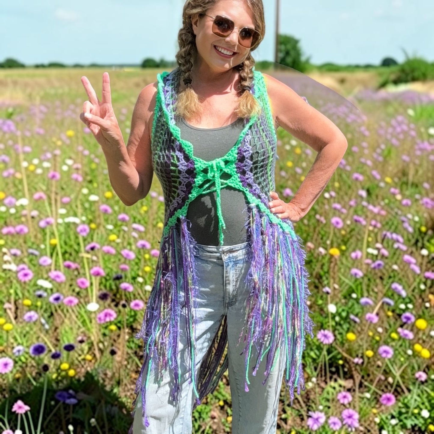 Crochet Fairy Vest with mandala on back and fringe