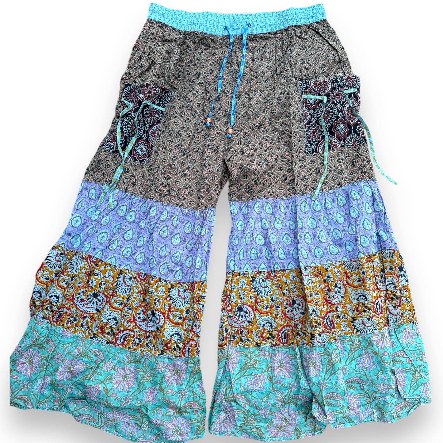 Layered Pants Palazzo Patchwork Cotton Bell Bottoms