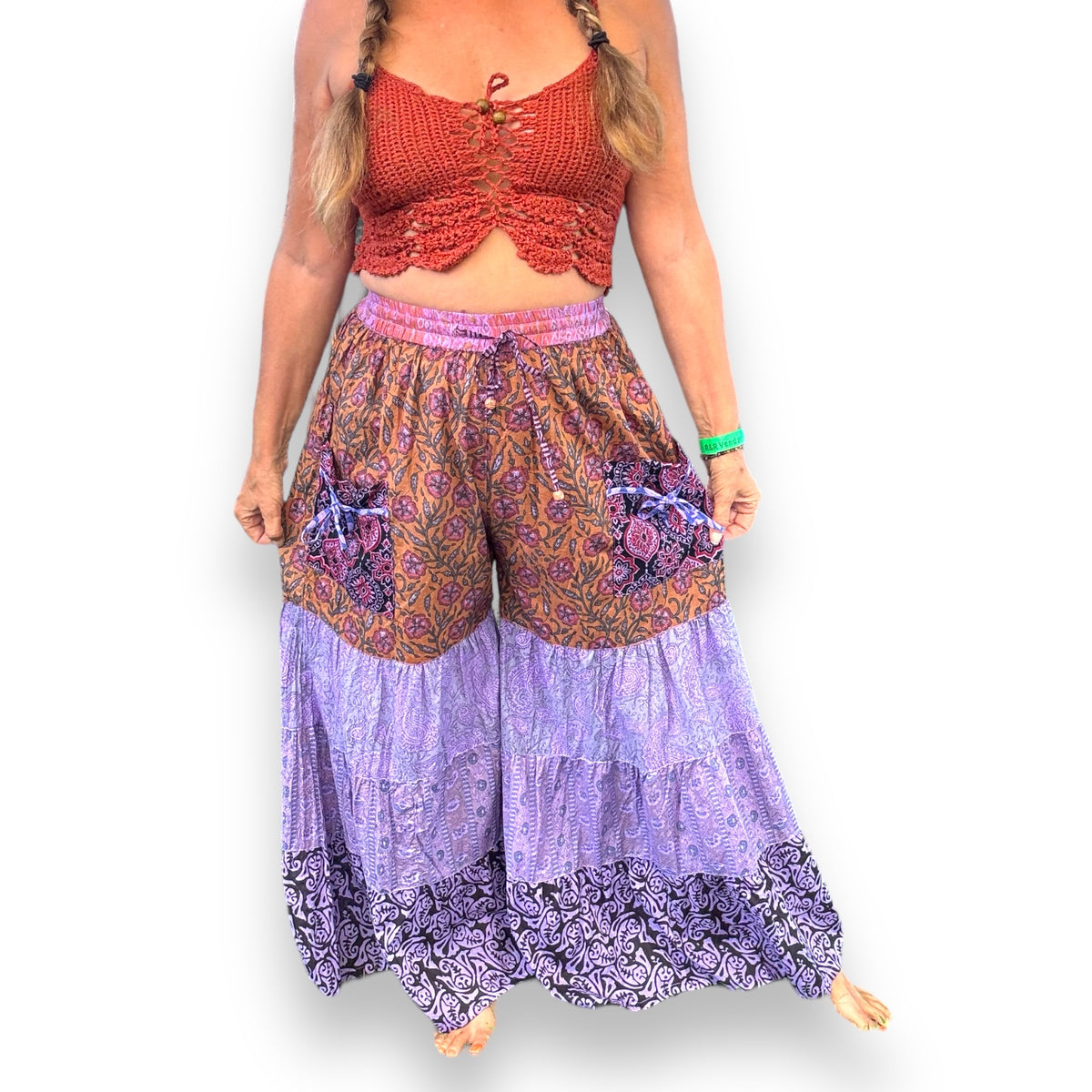 Layered Pants Palazzo Patchwork Cotton Bell Bottoms