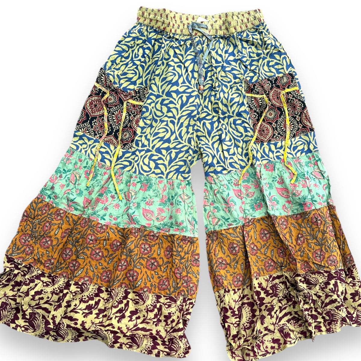 Layered Pants Palazzo Patchwork Cotton Bell Bottoms