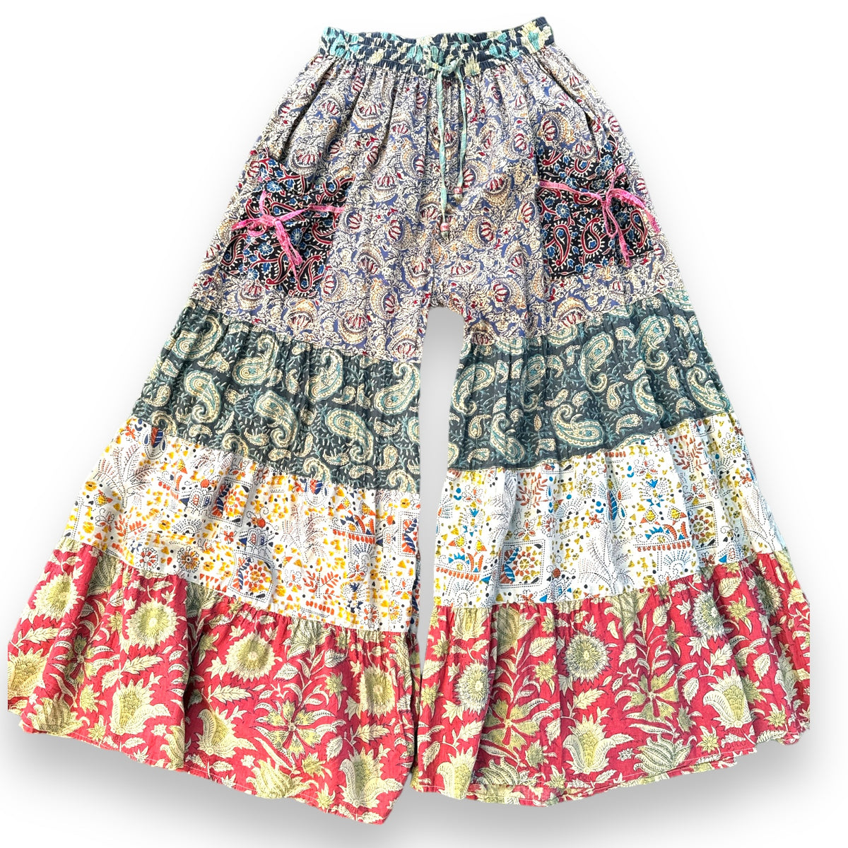 Layered Pants Palazzo Patchwork Cotton Bell Bottoms