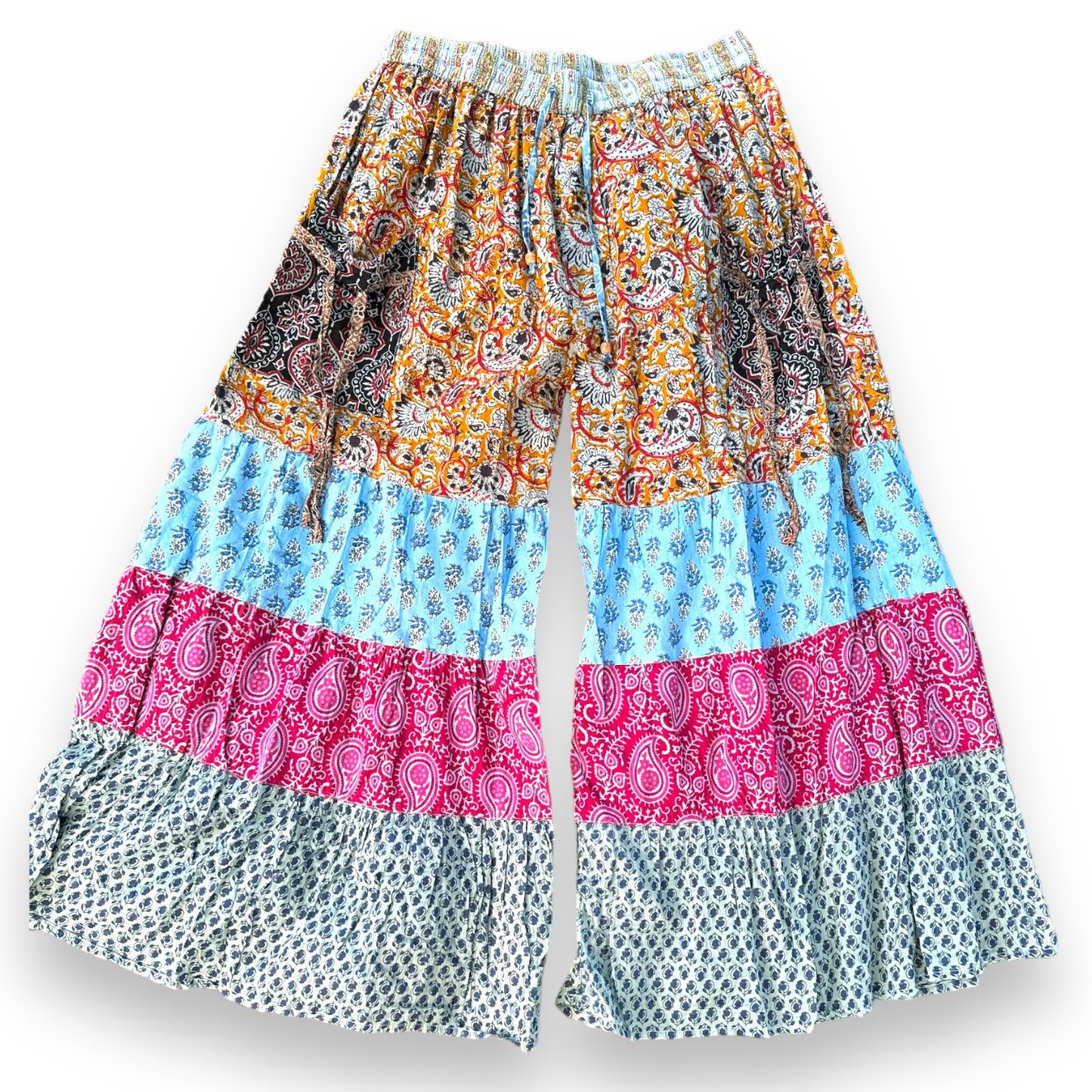 Layered Pants Palazzo Patchwork Cotton Bell Bottoms