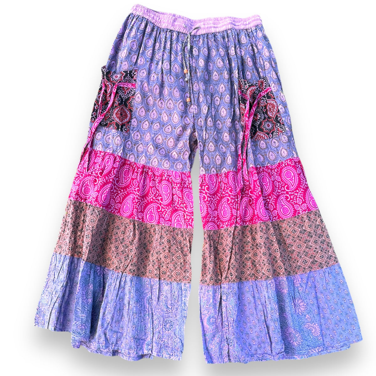 Layered Pants Palazzo Patchwork Cotton Bell Bottoms