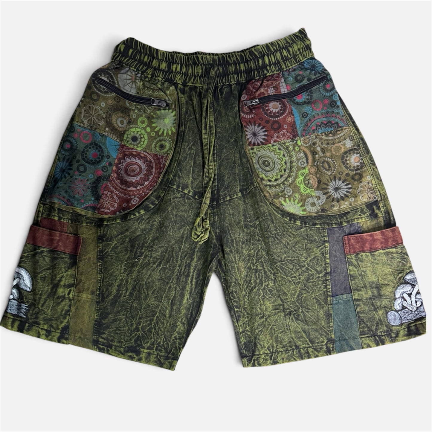 Stonewashed Olive Green Mushroom Shorts