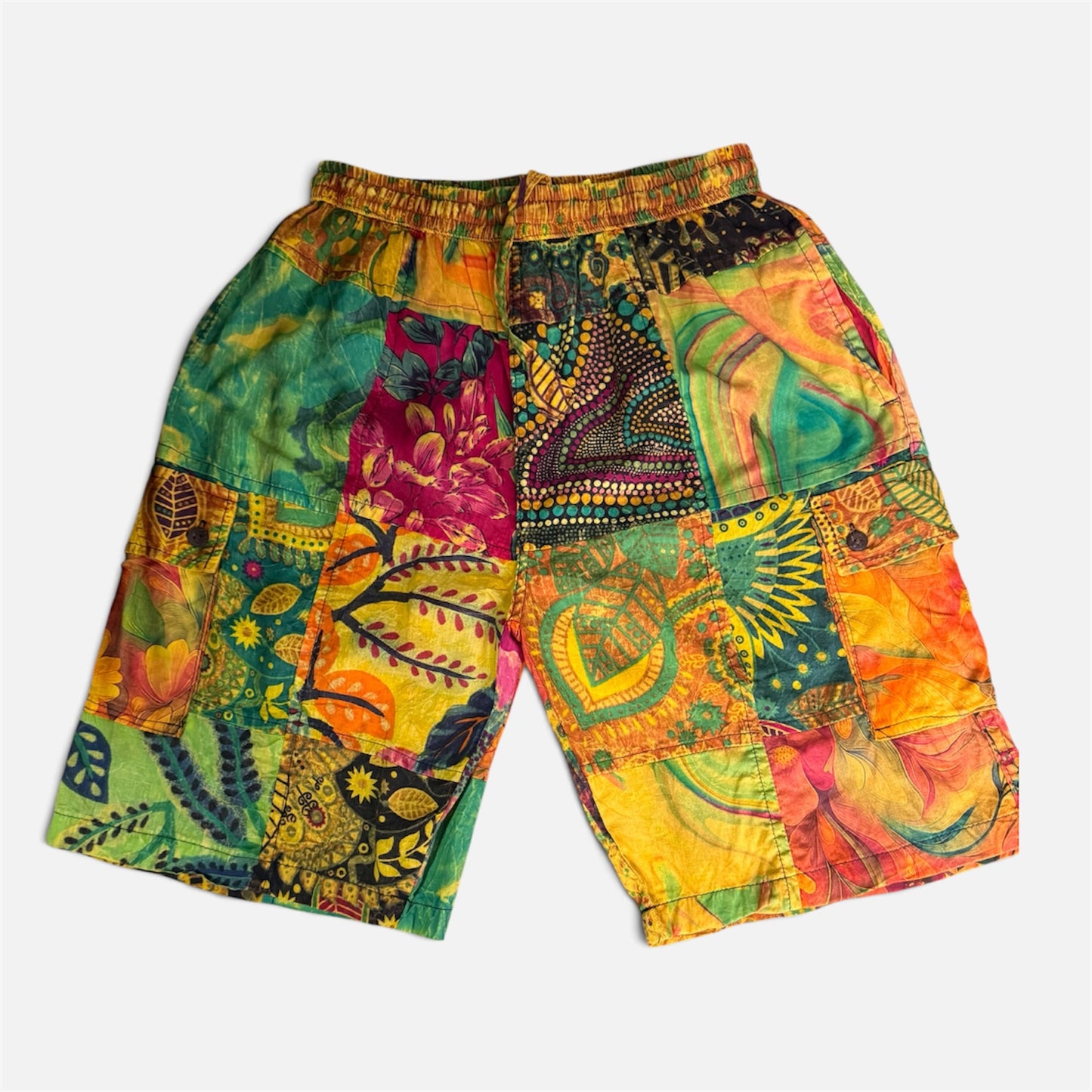 Bright Yellow Lightweight Patchwork Cargo Shorts